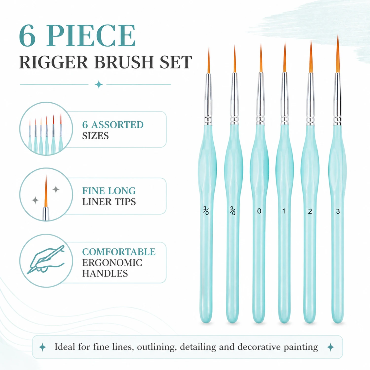 Detailing Brush Set - 6 buah Set Kuas Lukis Rigger,